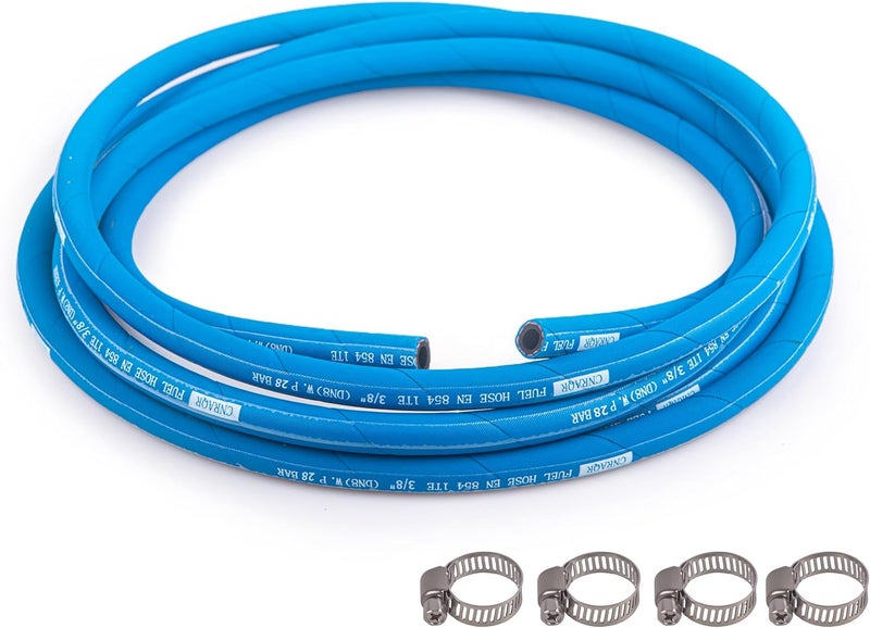 CNRAQR 3/8” Fuel Line Hose 15FT High Pressure Fuel Hose 400PSI 2.8Mpa NBR Rubber and CR Neoprene EN854-1TE for Automotive Fuel Systems Engines (Attached Hose Clamp) - Image 1
